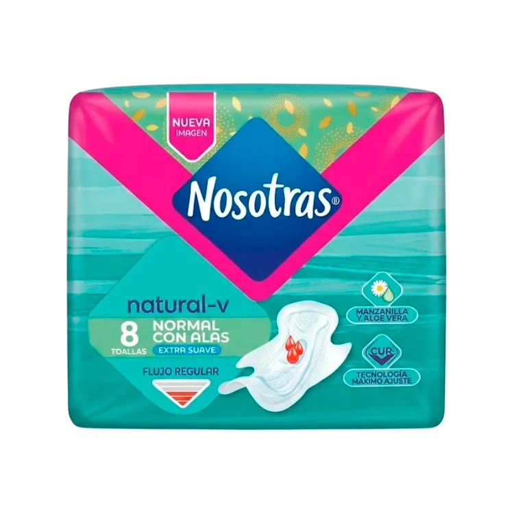 Toallas Intimas Nosotras Natural V Normal con Alas 8 u