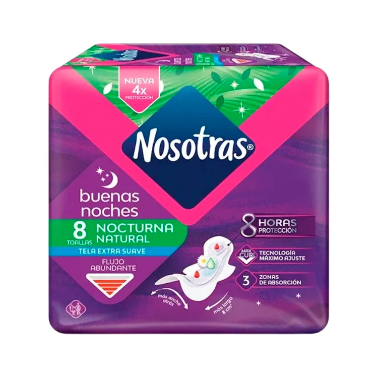 Toallas Intimas Nosotras Nocturna Tela Extra Suave 8 u